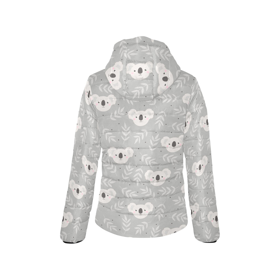 Cute koala leaves pattern Women's Padded Hooded Jacket