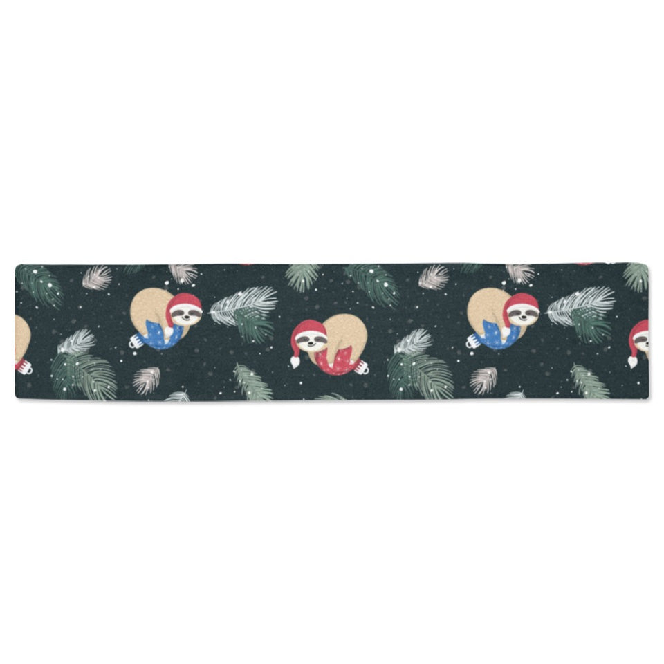Cute sloths sleeping christmas ball santa hat patt Table Runner