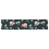 Cute sloths sleeping christmas ball santa hat patt Table Runner