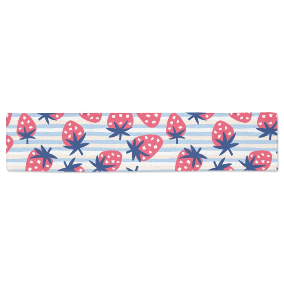 Strawberry pattern blue lines background Table Runner