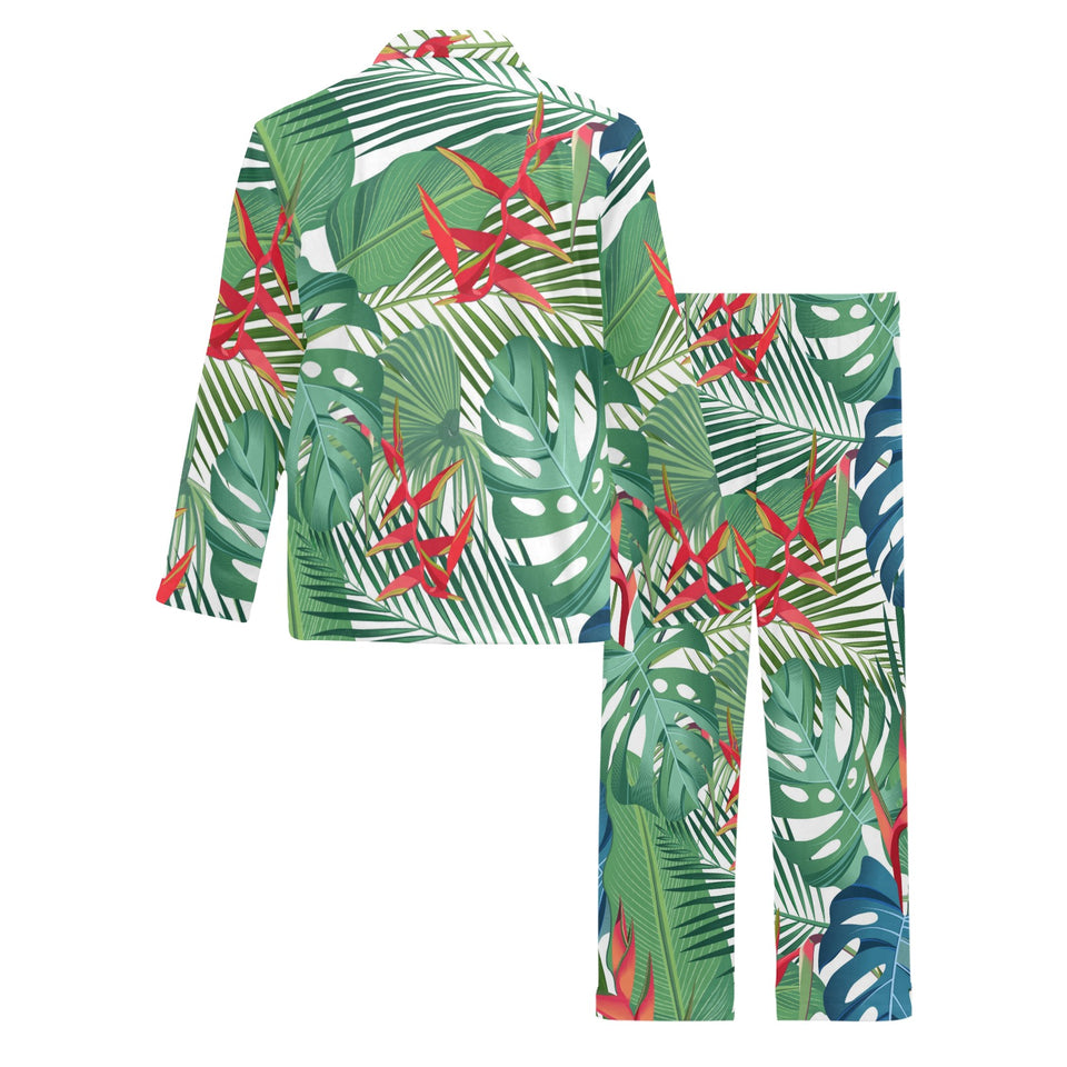 heliconia palm and monstera leaves pattern Men's Long Pajama Set