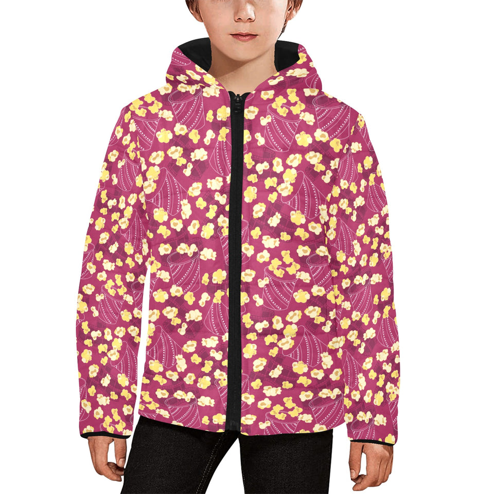 Popcorn Pattern Print Design 02 Kids' Boys' Girls' Padded Hooded Jacket