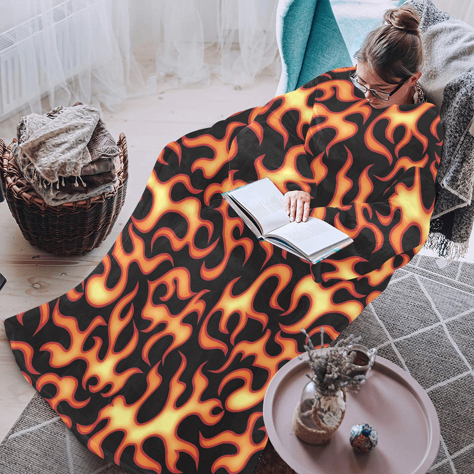 Fire flame dark pattern Blanket Robe with Sleeves