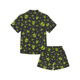 Alien Pattern Print Design 02 Kids' Boys' Girls' V-Neck Short Pajama Set