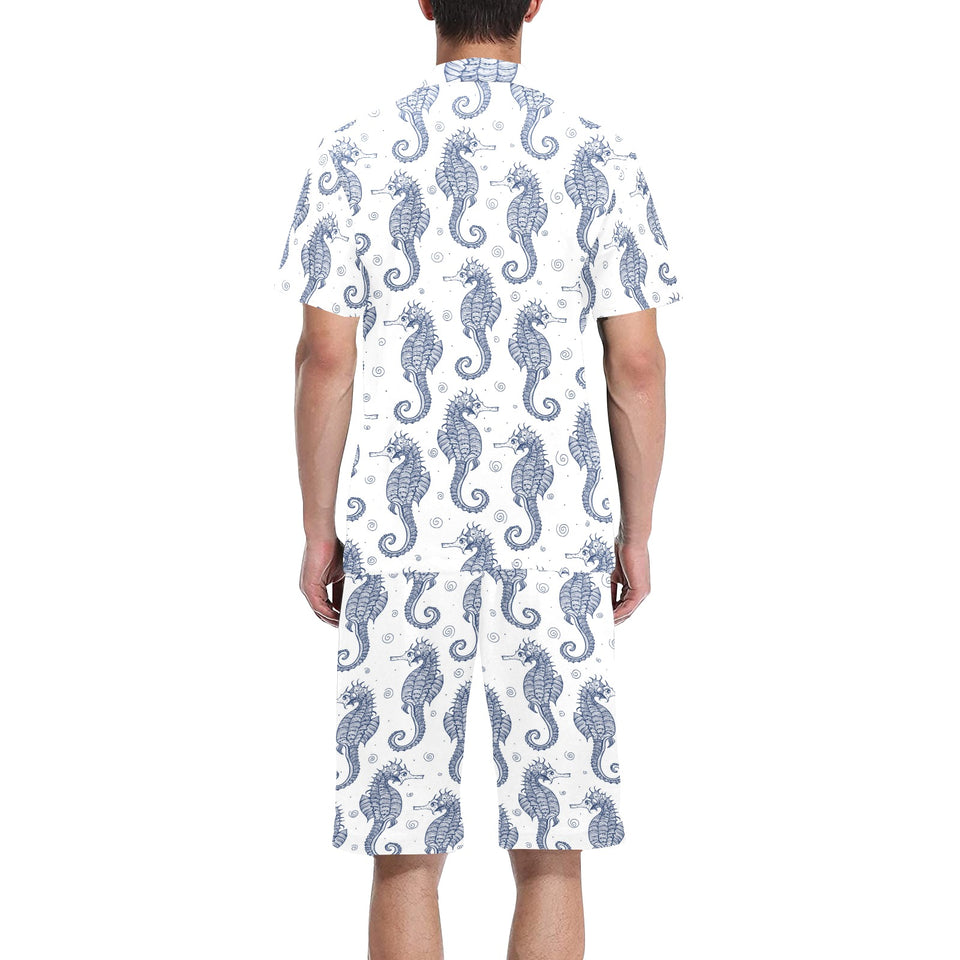 Seahorse pattern background Men's V-Neck Short Pajama Set