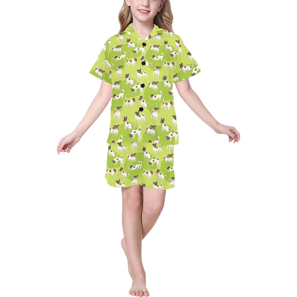 Jack Russel Pattern Print Design 01 Kids' Boys' Girls' V-Neck Short Pajama Set