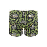 Cute sloths tropical palm leaves black background Men's Swimming Trunks