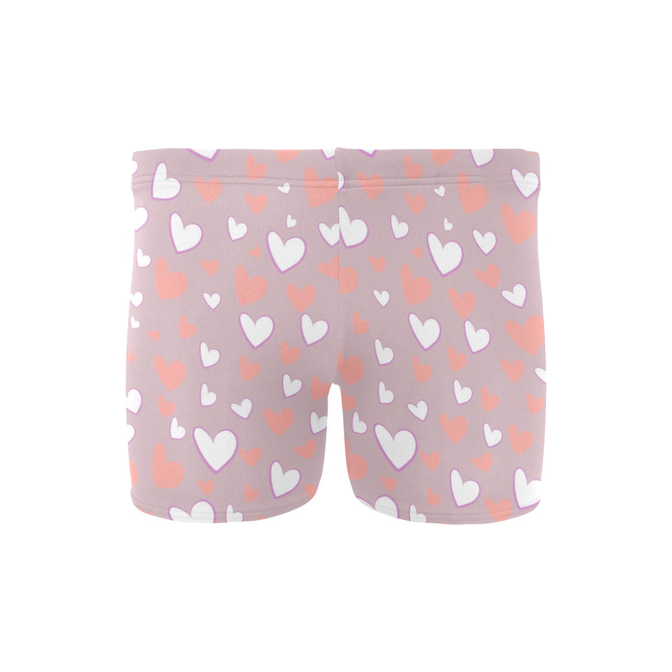 coral white heart pattern Men's Swimming Trunks