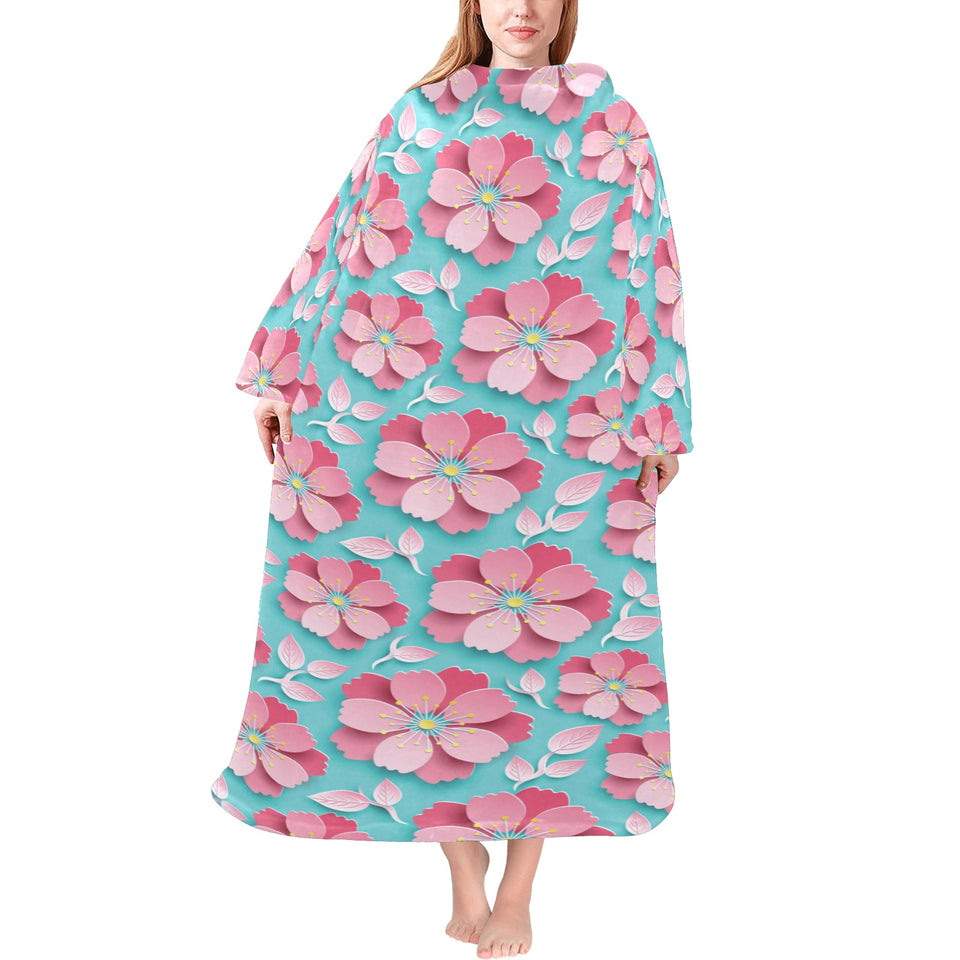 3D sakura cherry blossom pattern Blanket Robe with Sleeves