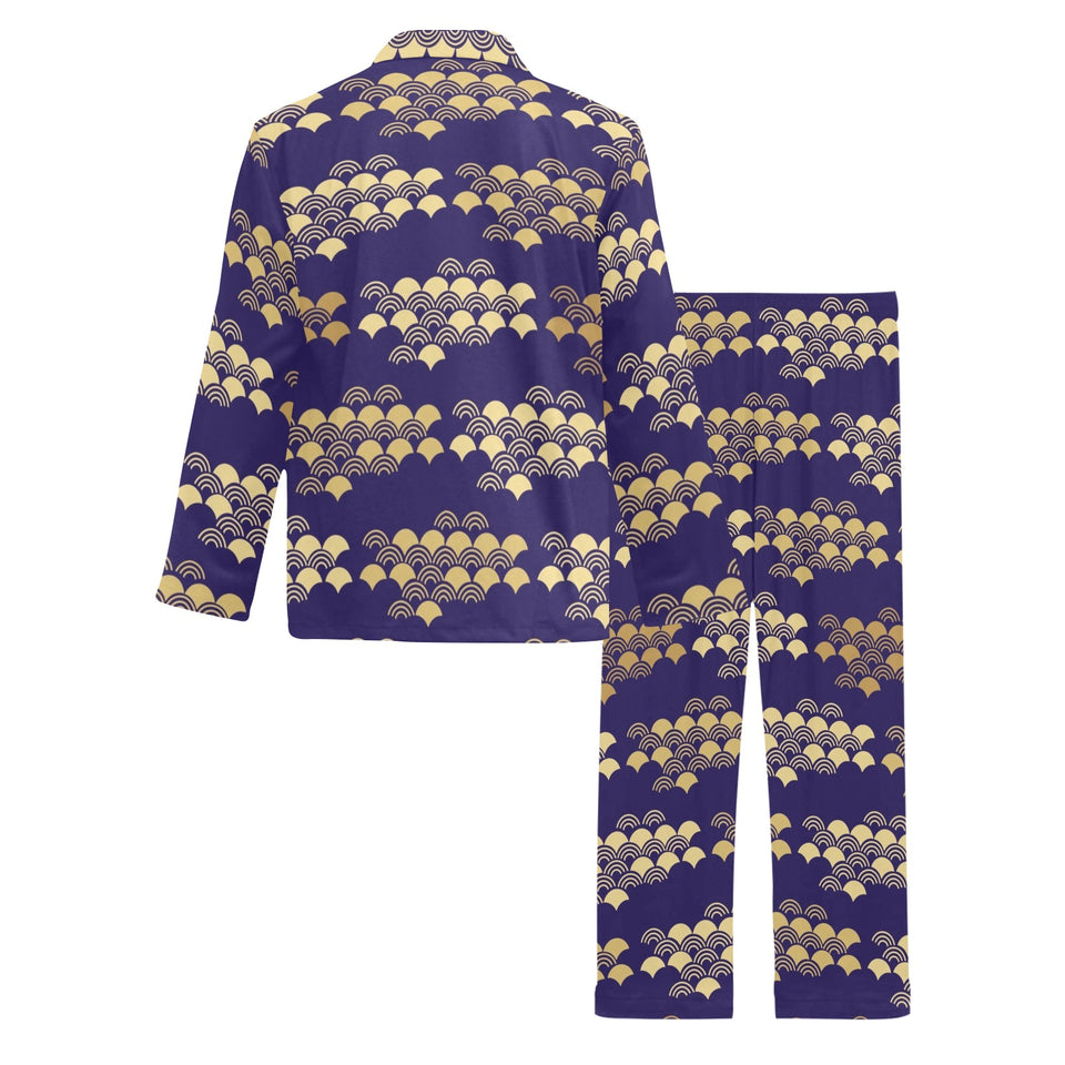 Beautiful japanese fan pattern Men's Long Pajama Set