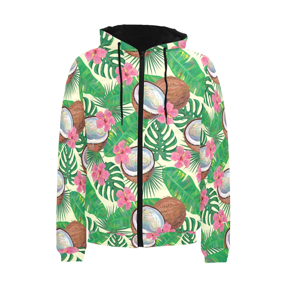 Coconut Pattern Print Design 01 Men's Padded Hooded Jacket