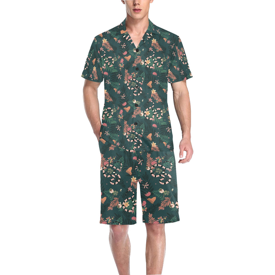 Snake forest pattern Men's V-Neck Short Pajama Set
