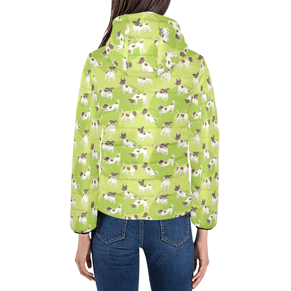 Jack Russel Pattern Print Design 01 Women's Padded Hooded Jacket