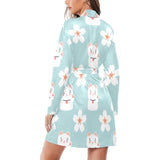 Maneki neko cat sakura Women's Long Sleeve Belted Night Robe