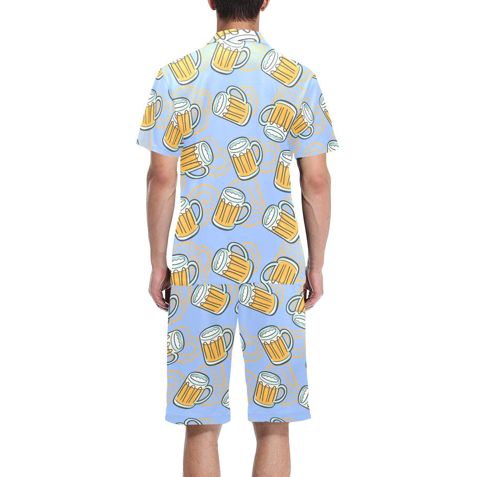 Beer pattern Men's V-Neck Short Pajama Set