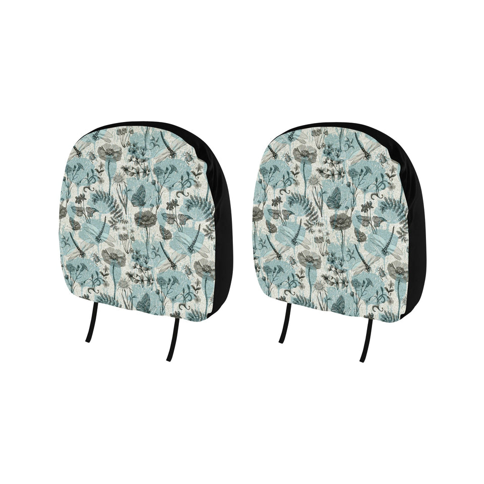 Dragonfly Butterfly Plants insect flower vintage s Car Headrest Cover