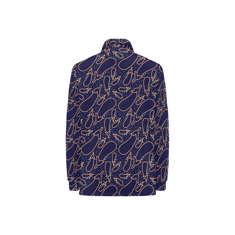 Eggplant Pattern Print Design 04 Women's Long Sleeve Polo Shirt