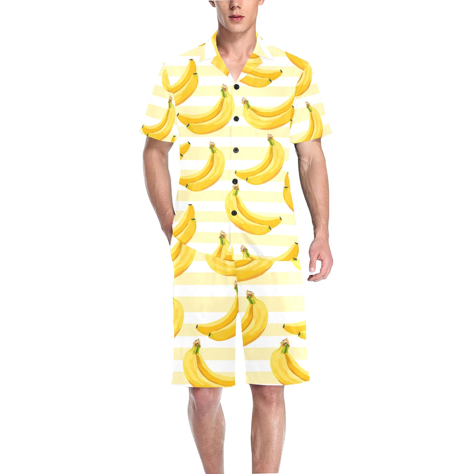Banana pattern blackground Men's V-Neck Short Pajama Set