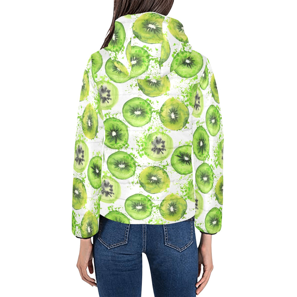 Watercolor kiwi pattern Women's Padded Hooded Jacket