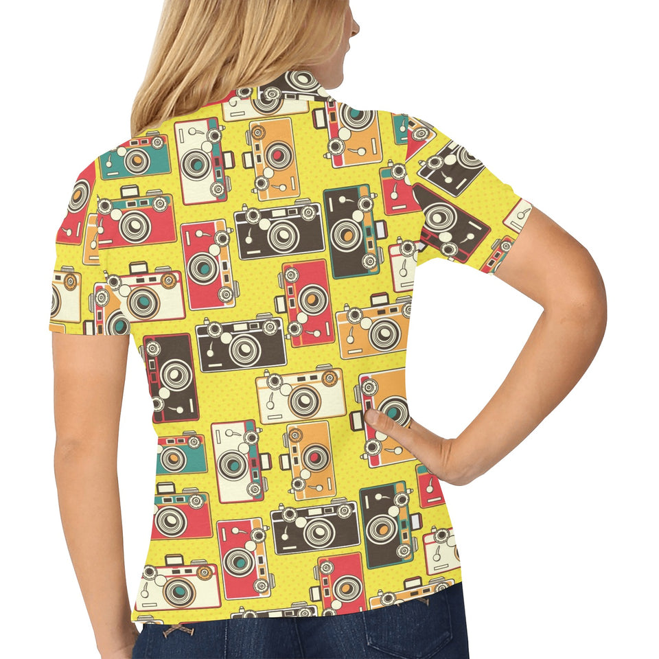 Camera Pattern Print Design 02 Women's All Over Print Polo Shirt