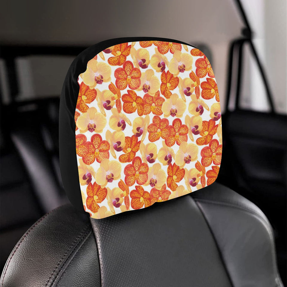 Orange yellow orchid flower pattern background Car Headrest Cover