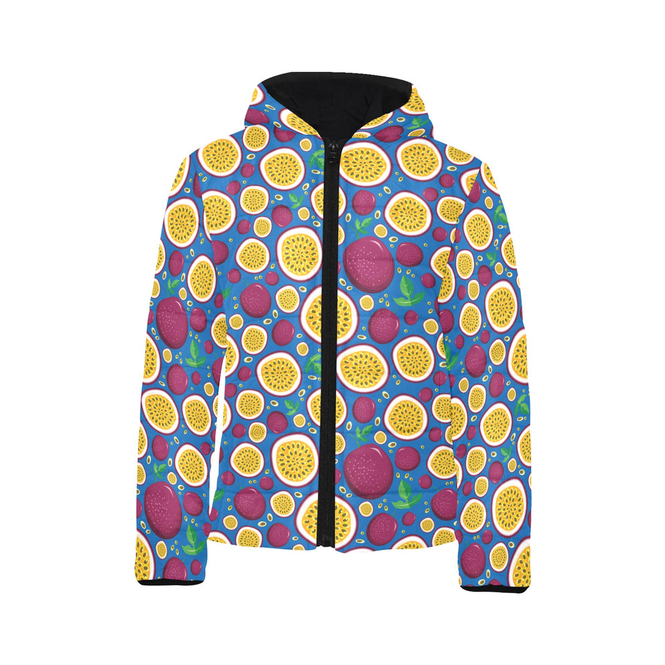 Passion fruit blue background Kids' Boys' Girls' Padded Hooded Jacket