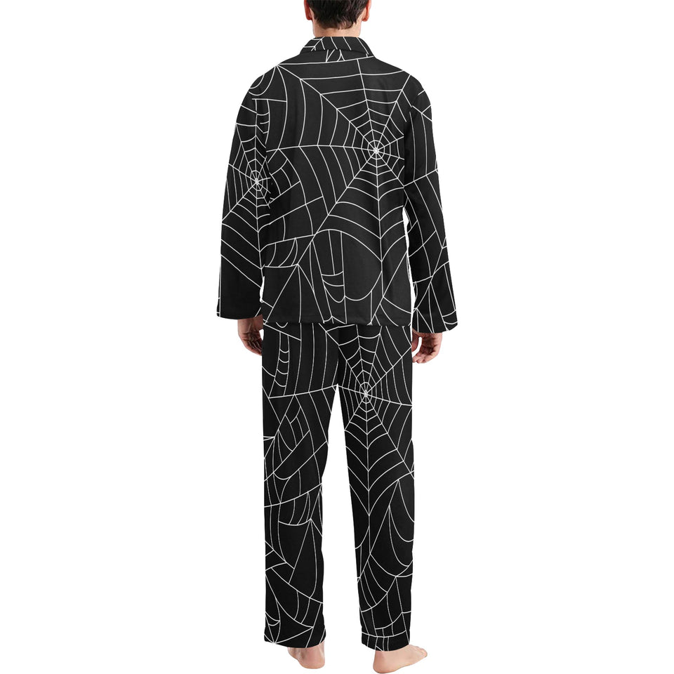 Spider web pattern Black background white cobweb Men's Long Pajama Set