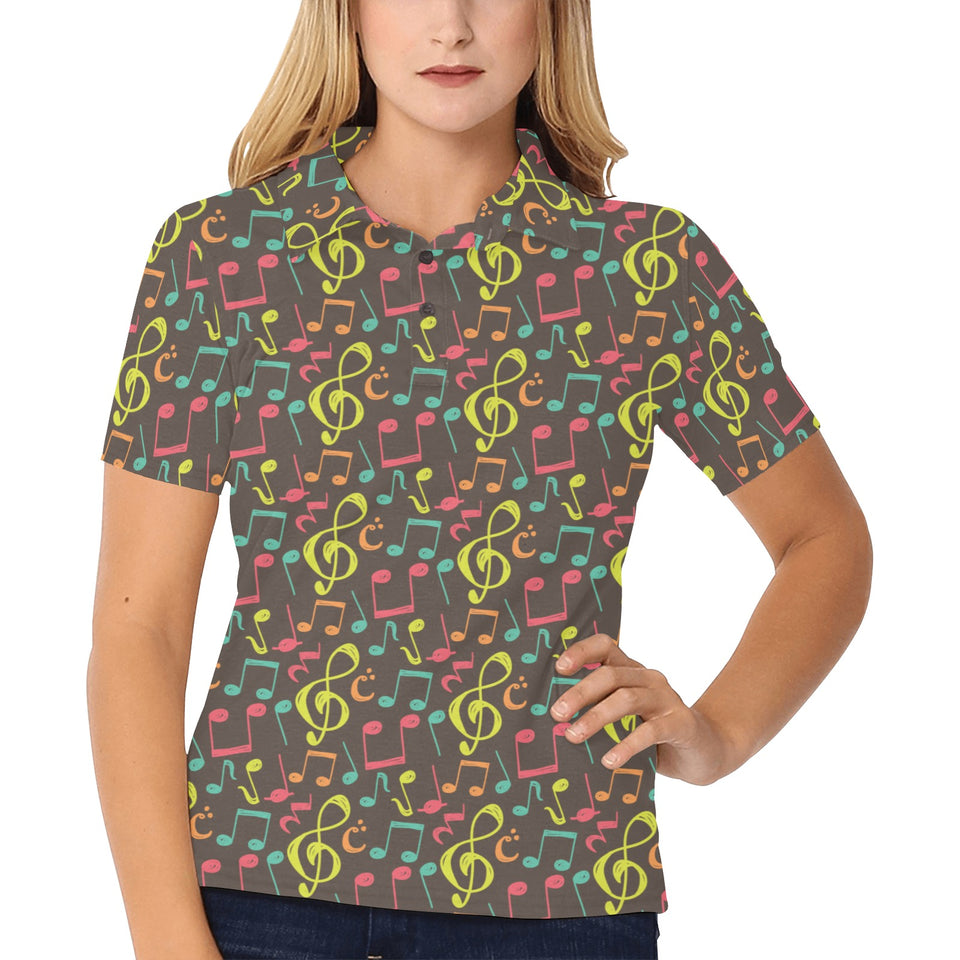 Music Notes Pattern Print Design 05 Women's All Over Print Polo Shirt
