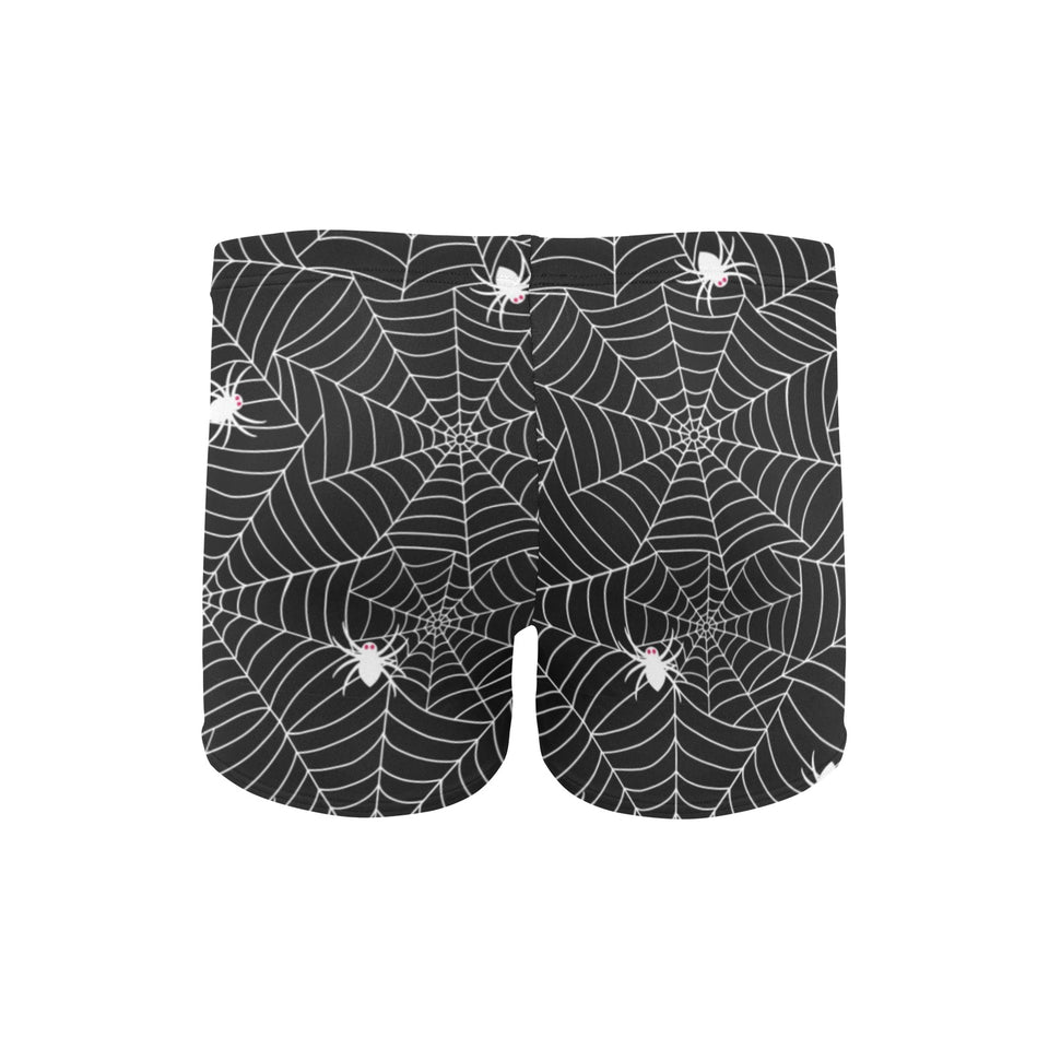 Spider web design pattern Black background white c Men's Swimming Trunks