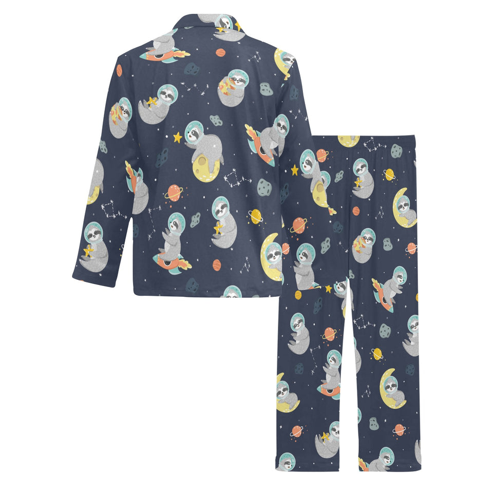 Cute sloth astronaut star planet rocket pattern Men's Long Pajama Set