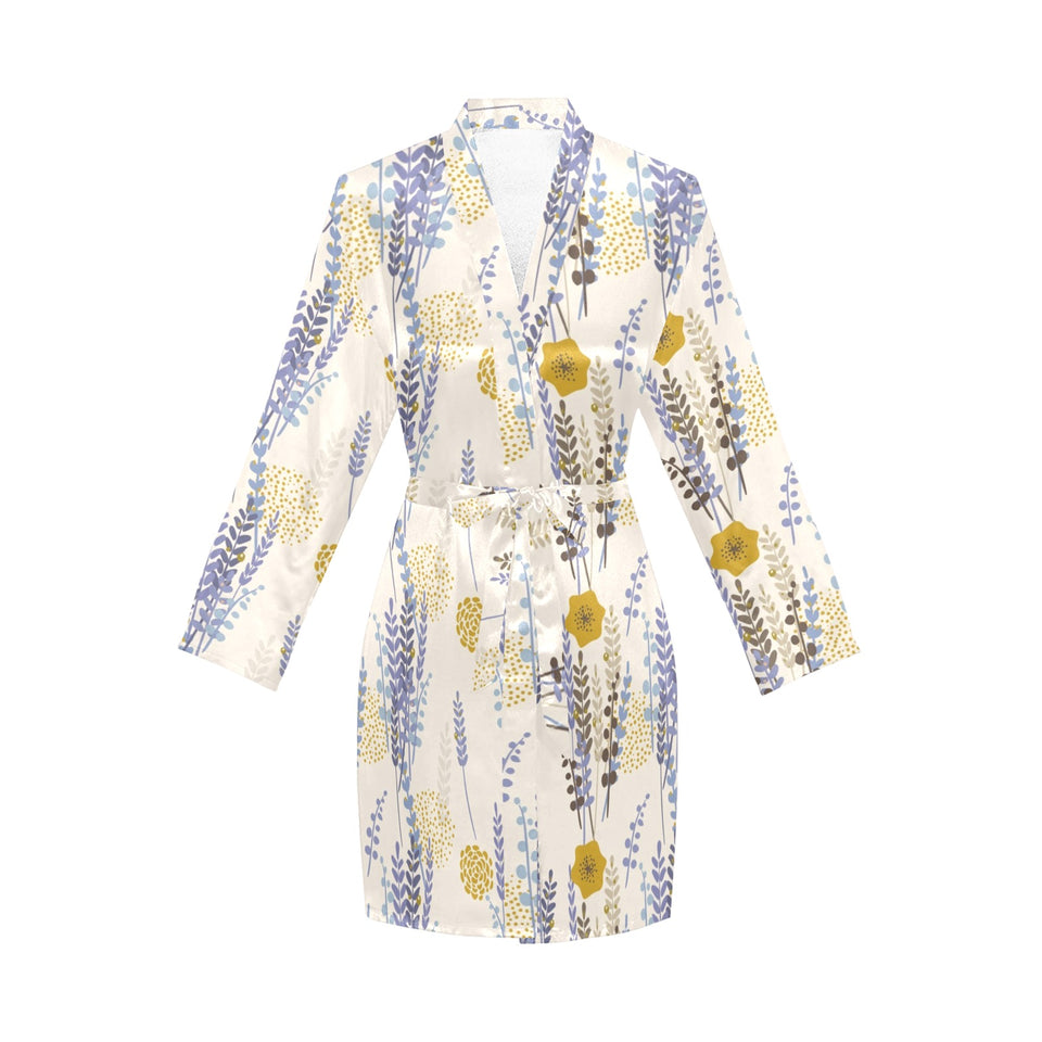 Lavender modern pattern blackground Women's Long Sleeve Belted Night Robe