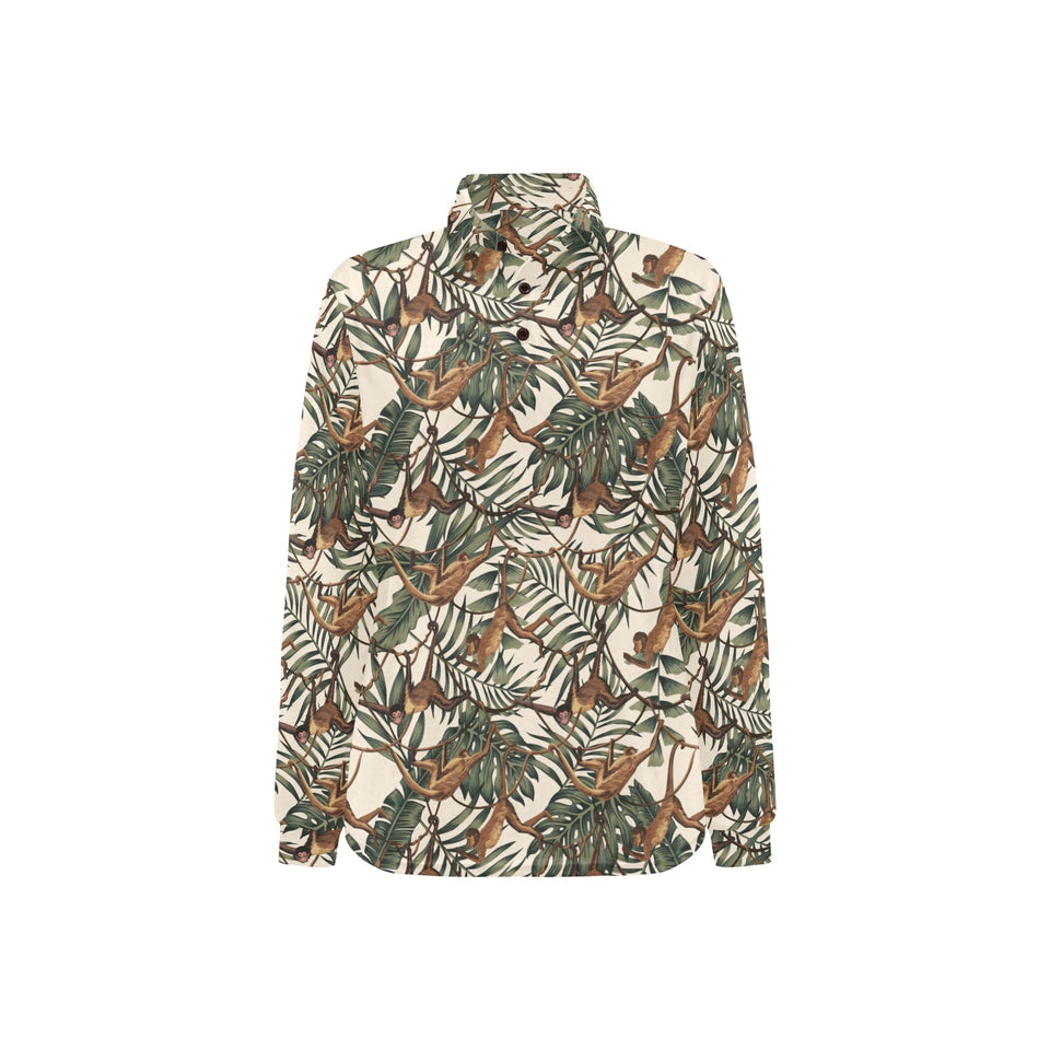 Monkey tropical leaves background Women's Long Sleeve Polo Shirt