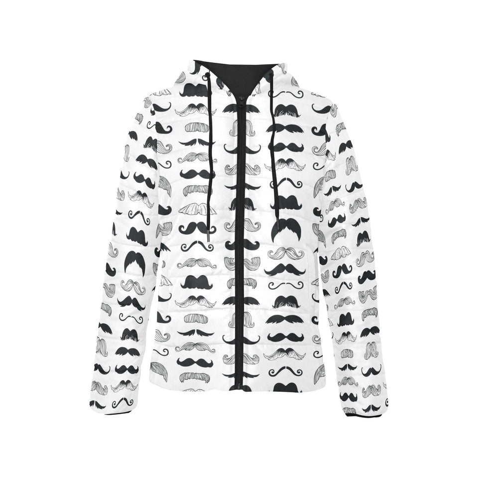 Mustache Beard Pattern Print Design 04 Women's Padded Hooded Jacket
