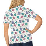 Tea pots Pattern Print Design 05 Women's All Over Print Polo Shirt