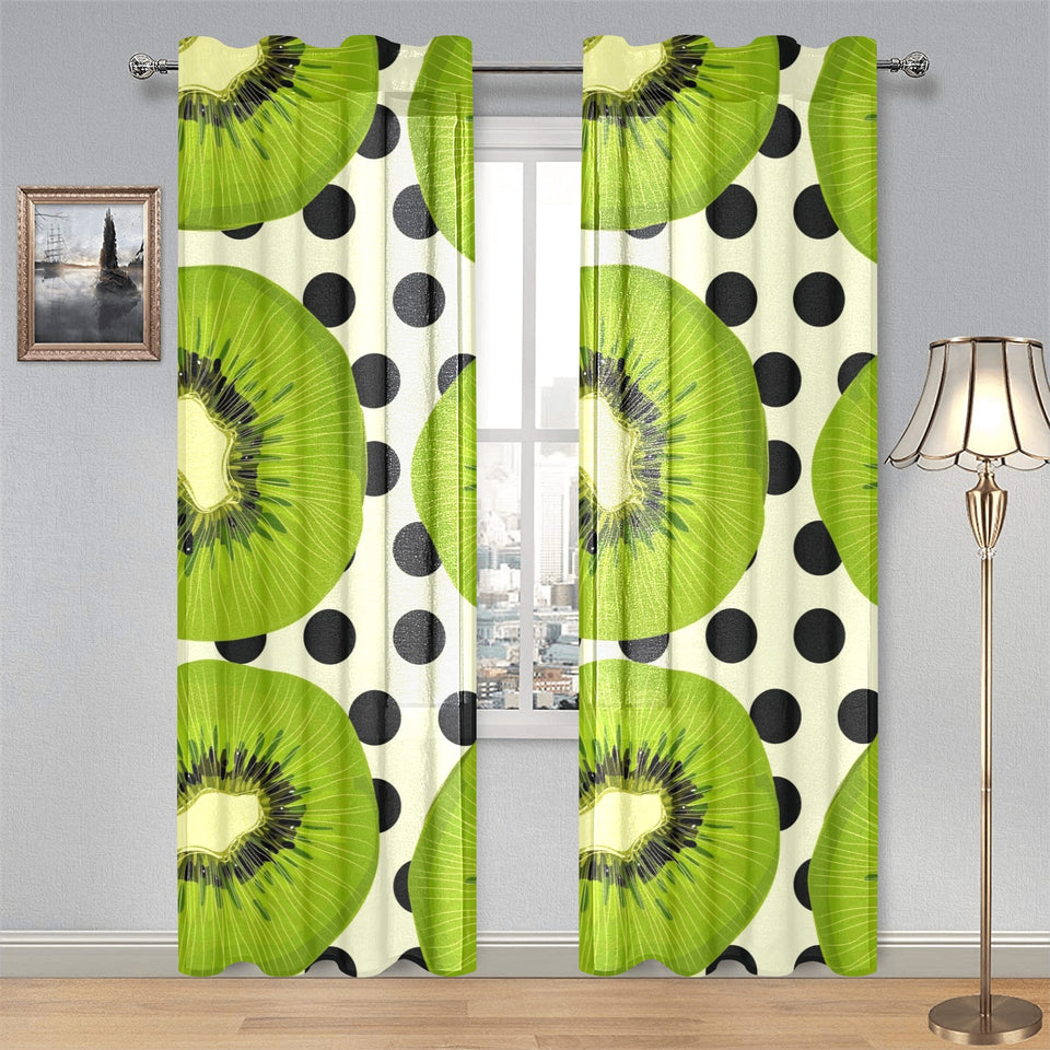 kiwi black dot background Gauze Curtain