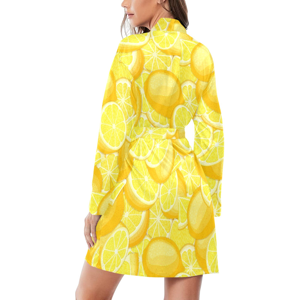 lemon pattern Women's Long Sleeve Belted Night Robe