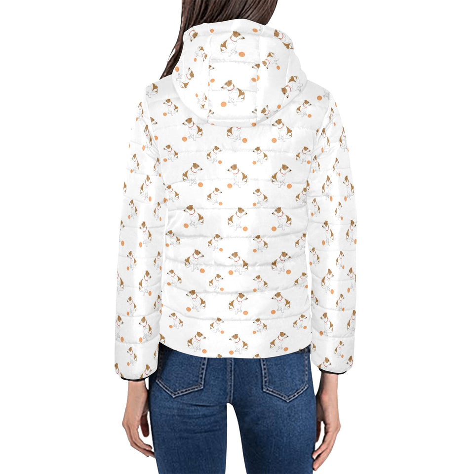 Jack Russel Pattern Print Design 05 Women's Padded Hooded Jacket