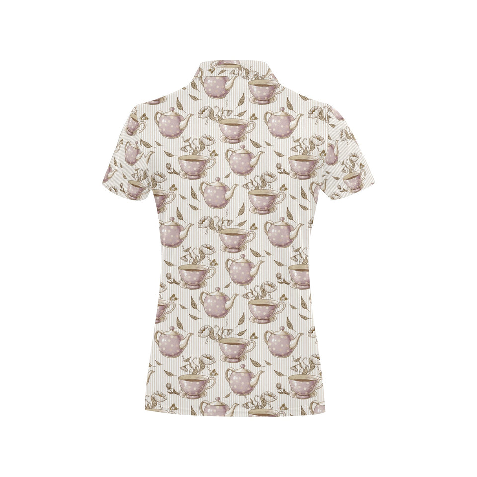 Tea pots Pattern Print Design 03 Women's All Over Print Polo Shirt
