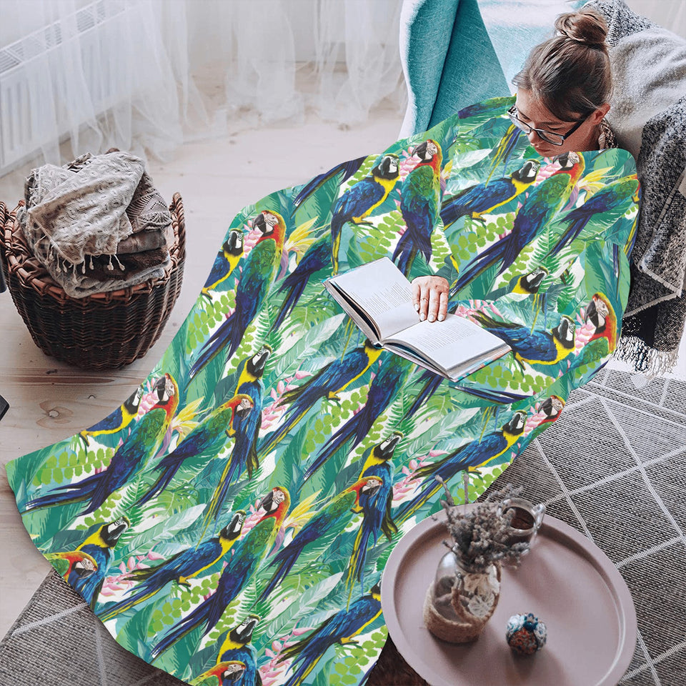 Colorful parrot exotic flower leaves Blanket Robe with Sleeves