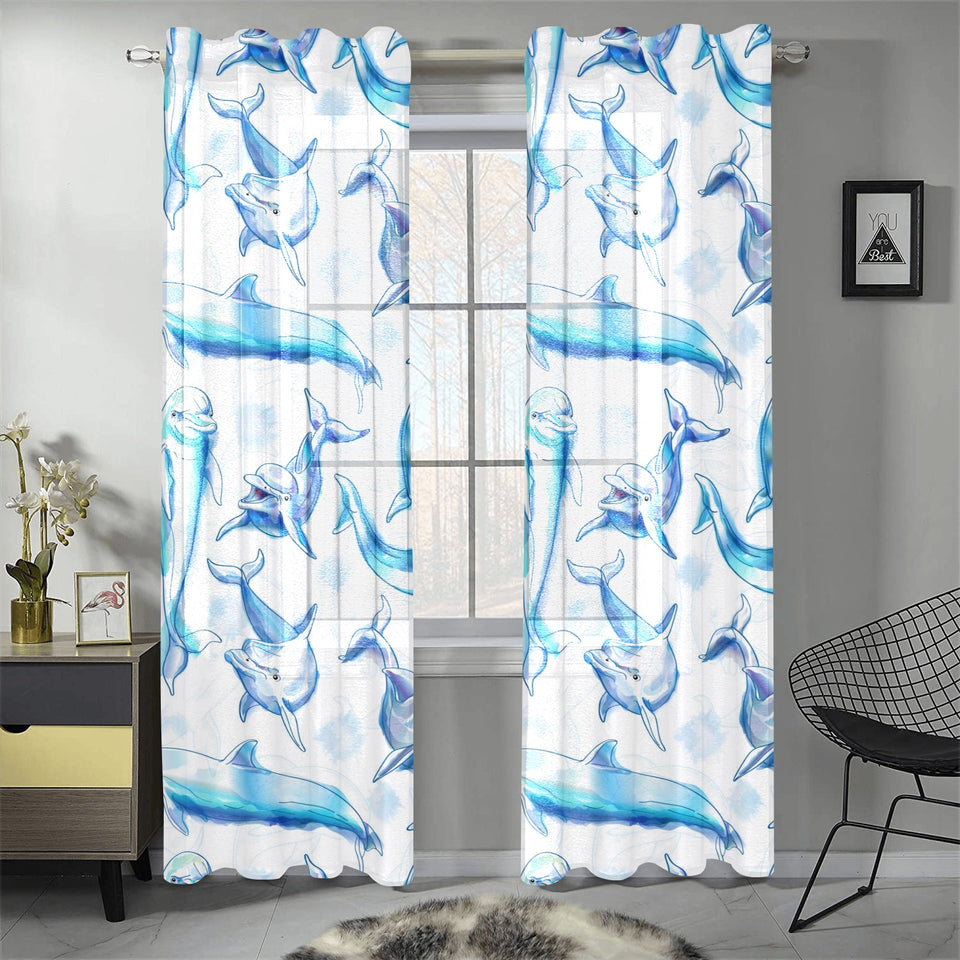 Watercolor dolphin pattern Gauze Curtain
