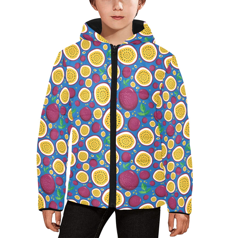 Passion fruit blue background Kids' Boys' Girls' Padded Hooded Jacket