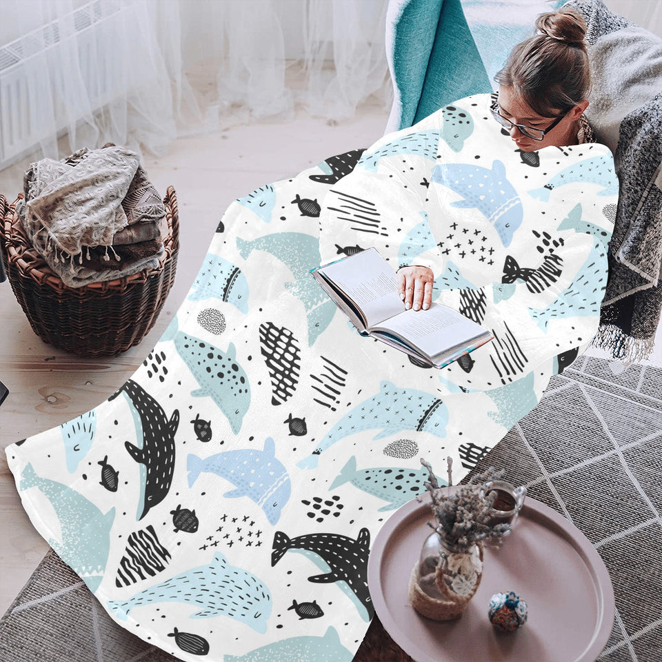 Cute dolphins Childish Style pattern Blanket Robe with Sleeves