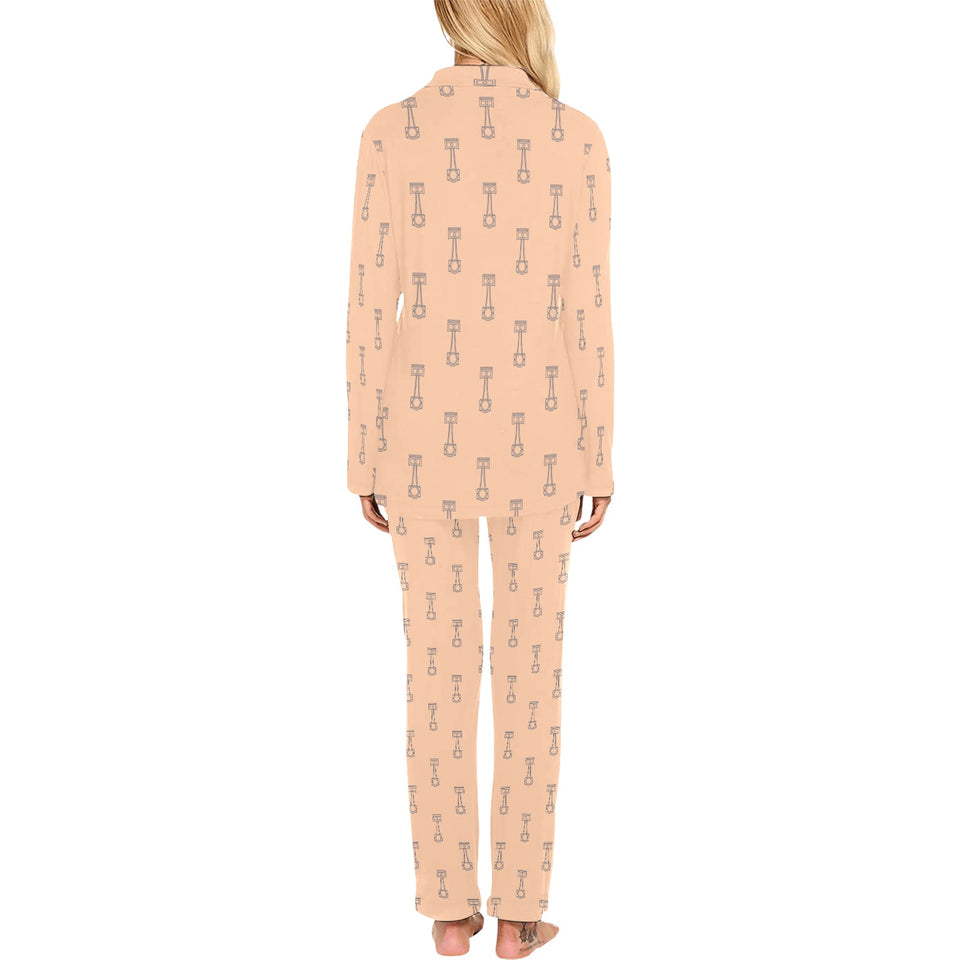 Engine Piston Cream Background Pattern Design 04 Women's Long Pajama Set
