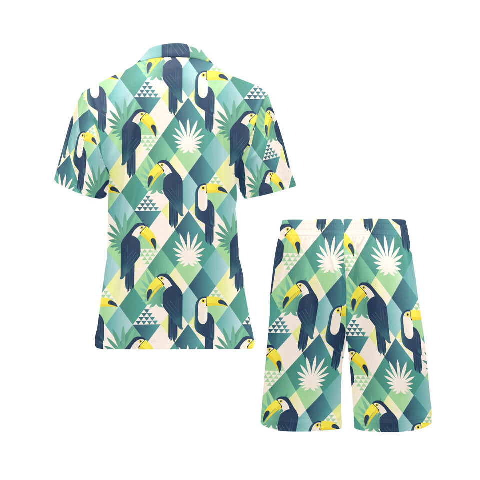 Toucan tropical leaves design pattern Men's V-Neck Short Pajama Set