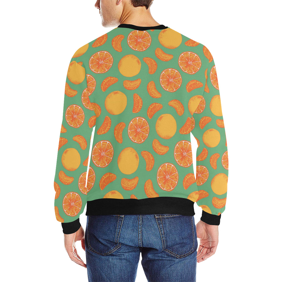 orange fruit pattern green background Men's Crew Neck Sweatshirt