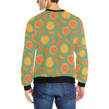 orange fruit pattern green background Men's Crew Neck Sweatshirt