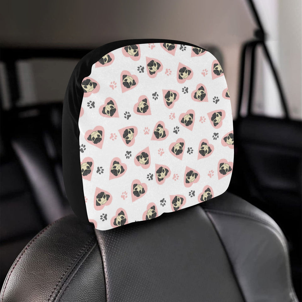 Cute pugs pink heart paw pattern Car Headrest Cover