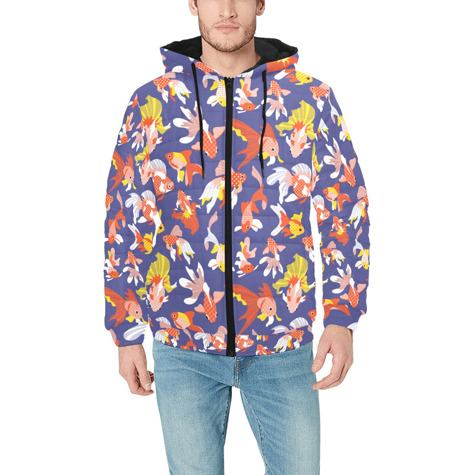 Goldfish Pattern Print Design 04 Men's Padded Hooded Jacket