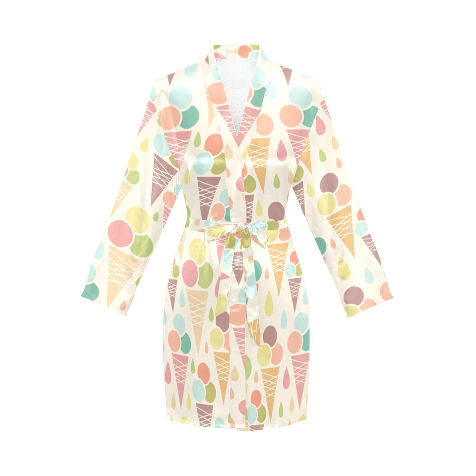 Ice cream cone pattern Women's Long Sleeve Belted Night Robe
