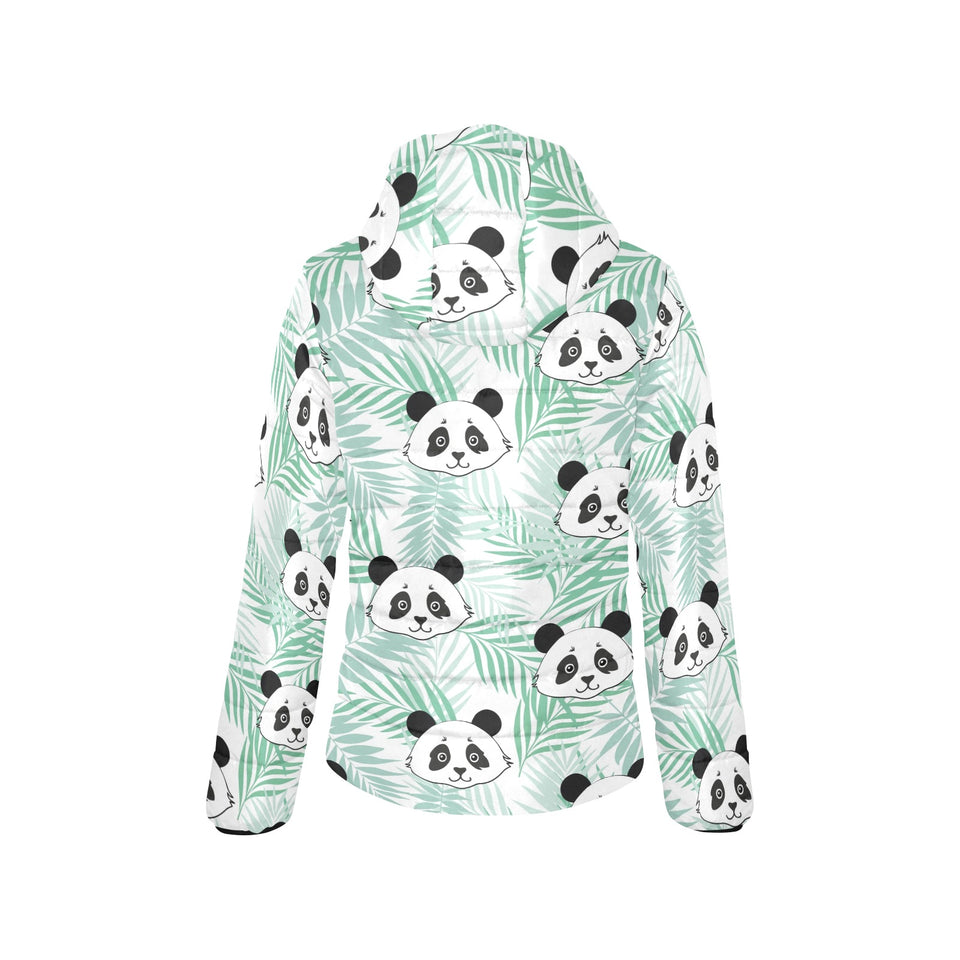 Panda pattern tropical leaves background Women's Padded Hooded Jacket